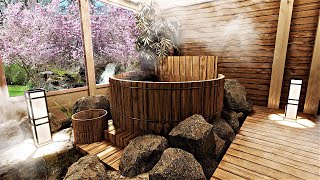 Relaxing Japanese Bath House Spa Ambience ASMR  Spa Music Bamboo Chimes Trickling Water [upl. by Leina]