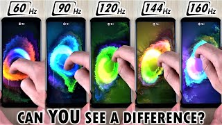 Slow Motion 160Hz vs 144Hz vs 120Hz vs 90Hz vs 60Hz  Smartphone Screen Refresh Rate Comparison [upl. by Ellekcir]