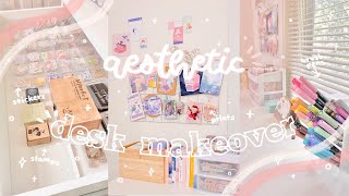 aesthetic desk makeover  desk tour 🌷 new desk setup organizing stationery [upl. by Hedva]