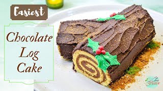 Simplest Buche De Noel  Chocolate Yule Log  Easy Swiss Roll Recipe [upl. by Anor]