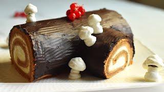 Easy Yule Log Cake for ChristmasBuche de NoelYule log recipeYule log cakeChocolate log cake [upl. by Acassej]