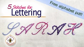 FIVE stitches for embroidered lettering tutorial [upl. by Toblat]