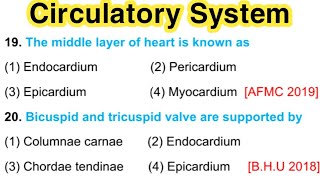 mcq on circulatory system  body fluid and circulation [upl. by Wilkey]