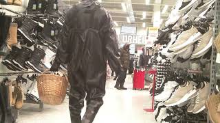 shopping in black waders and rubber suit [upl. by Suirada]