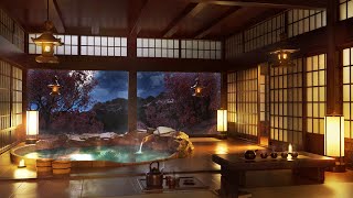 Japanese Onsen  Water Sounds with Piano Flute and Koto Music for Sleep Meditation Study [upl. by Shornick320]