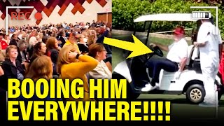 Trump RUNS TO GOLF and GETS BOOED EVERYWHERE [upl. by Rolyks]